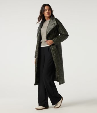 Stand Collar Long Sleeve Belted Longline Work Padded Jacket with Pockets Stand Collar Long Sleeve Belted Longline Work Padded Jacket with Pockets