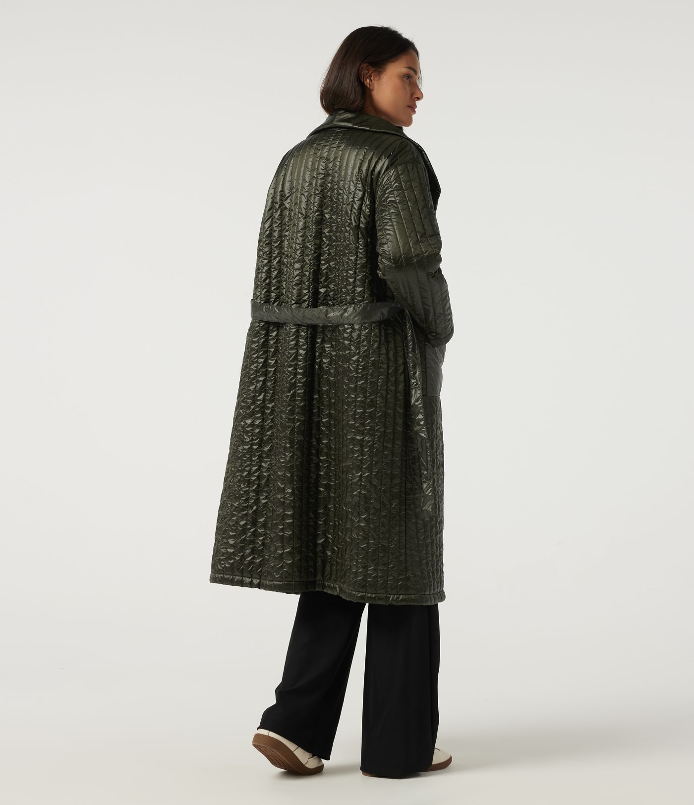 Stand Collar Long Sleeve Belted Longline Work Padded Jacket with Pockets Stand Collar Long Sleeve Belted Longline Work Padded Jacket with Pockets