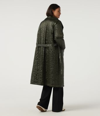 Stand Collar Long Sleeve Belted Longline Work Padded Jacket with Pockets Stand Collar Long Sleeve Belted Longline Work Padded Jacket with Pockets