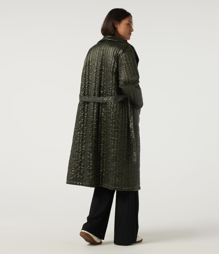 Stand Collar Long Sleeve Belted Longline Work Padded Jacket with Pockets Stand Collar Long Sleeve Belted Longline Work Padded Jacket with Pockets