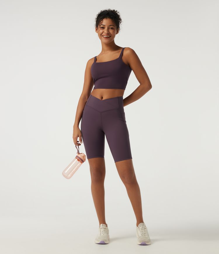 Speedwave™ High Waisted Crossover Tummy Control Skinny Cycling Biker Shorts 9" with Pockets Speedwave™ High Waisted Crossover Tummy Control Skinny Cycling Biker Shorts 9" with Pockets