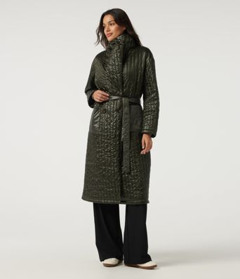 Stand Collar Long Sleeve Belted Longline Work Padded Jacket with Pockets Stand Collar Long Sleeve Belted Longline Work Padded Jacket with Pockets