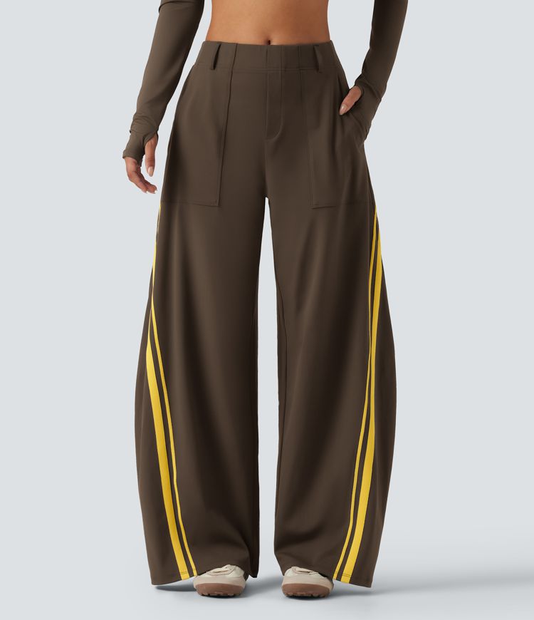 Pantalon de danse Halara DayStretch™ taille haute coupe barrel, color block et bandes latérales avec poches