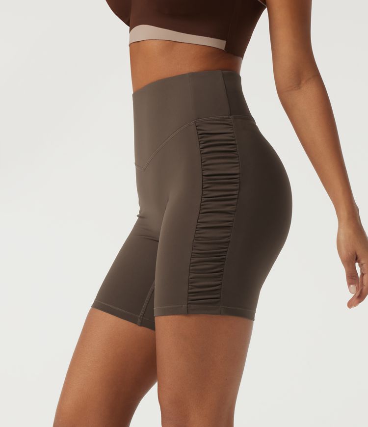 SoftlyZero™ Plush High Waisted Tummy Control Ruched Skinny Cycling Biker Shorts 7" with Pocket