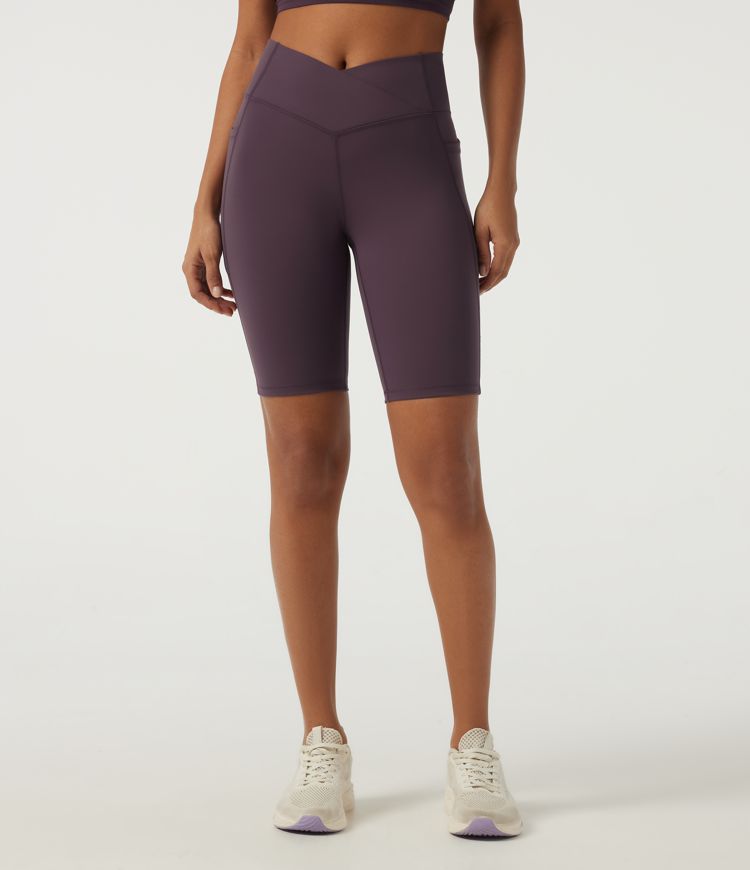 Speedwave™ High Waisted Crossover Tummy Control Skinny Cycling Biker Shorts 9" with Pockets Speedwave™ High Waisted Crossover Tummy Control Skinny Cycling Biker Shorts 9" with Pockets