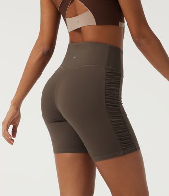 SoftlyZero™ Plush High Waisted Tummy Control Ruched Skinny Cycling Biker Shorts 7" with Pocket