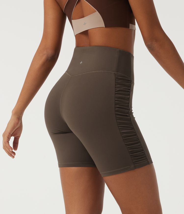 SoftlyZero™ Plush High Waisted Tummy Control Ruched Skinny Cycling Biker Shorts 7" with Pocket
