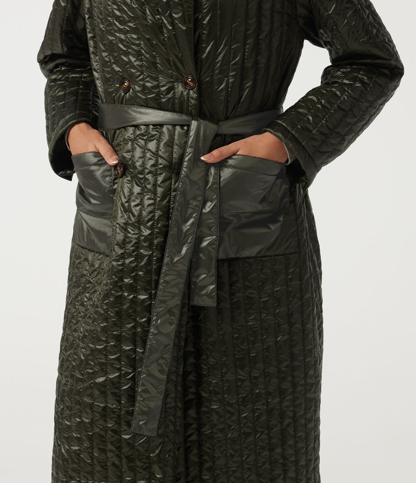 Stand Collar Long Sleeve Belted Longline Work Padded Jacket with Pockets Stand Collar Long Sleeve Belted Longline Work Padded Jacket with Pockets