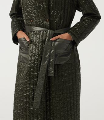 Stand Collar Long Sleeve Belted Longline Work Padded Jacket with Pockets Stand Collar Long Sleeve Belted Longline Work Padded Jacket with Pockets