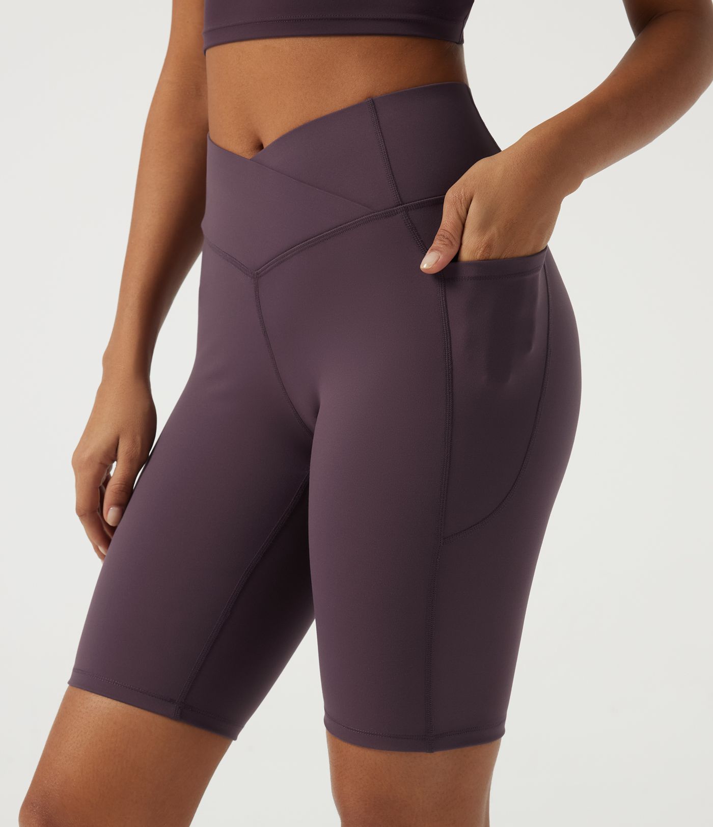 Speedwave™ High Waisted Crossover Tummy Control Skinny Cycling Biker Shorts 9" with Pockets Speedwave™ High Waisted Crossover Tummy Control Skinny Cycling Biker Shorts 9" with Pockets