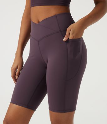 Speedwave™ High Waisted Crossover Tummy Control Skinny Cycling Biker Shorts 9" with Pockets Speedwave™ High Waisted Crossover Tummy Control Skinny Cycling Biker Shorts 9" with Pockets