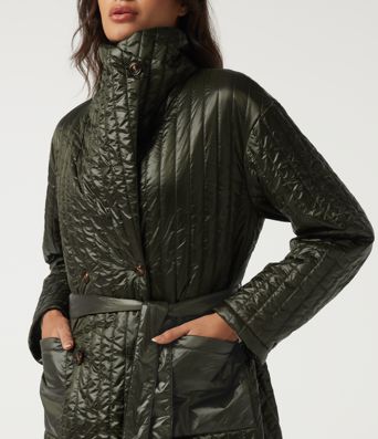 Stand Collar Long Sleeve Belted Longline Work Padded Jacket with Pockets Stand Collar Long Sleeve Belted Longline Work Padded Jacket with Pockets