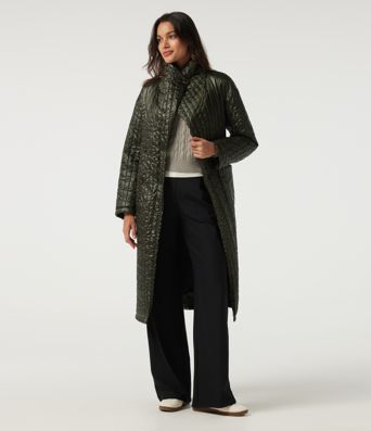 Stand Collar Long Sleeve Belted Longline Work Padded Jacket with Pockets Stand Collar Long Sleeve Belted Longline Work Padded Jacket with Pockets
