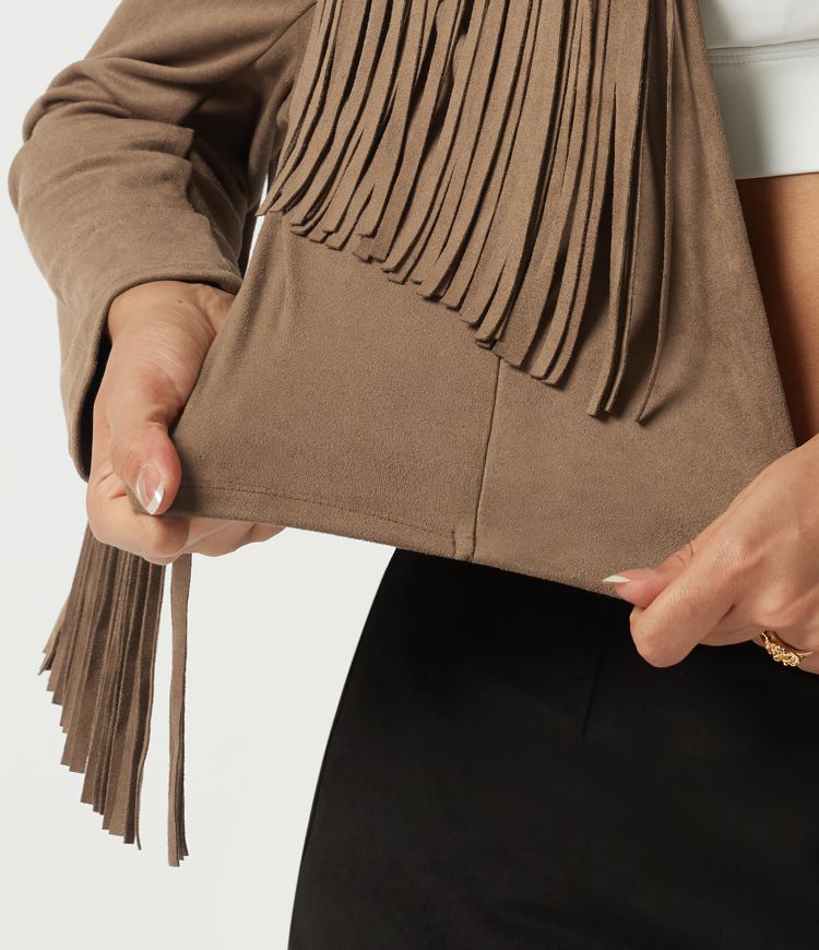 V Neck Long Sleeve Fringe Suede Casual Blazer V Neck Long Sleeve Fringe Suede Casual Blazer