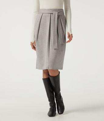 Jupe midi taille haute à nouer à l'avant pour le bureau, avec poches