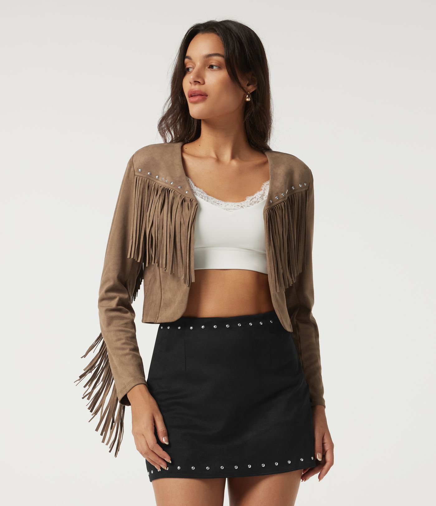 V Neck Long Sleeve Fringe Suede Casual Blazer V Neck Long Sleeve Fringe Suede Casual Blazer