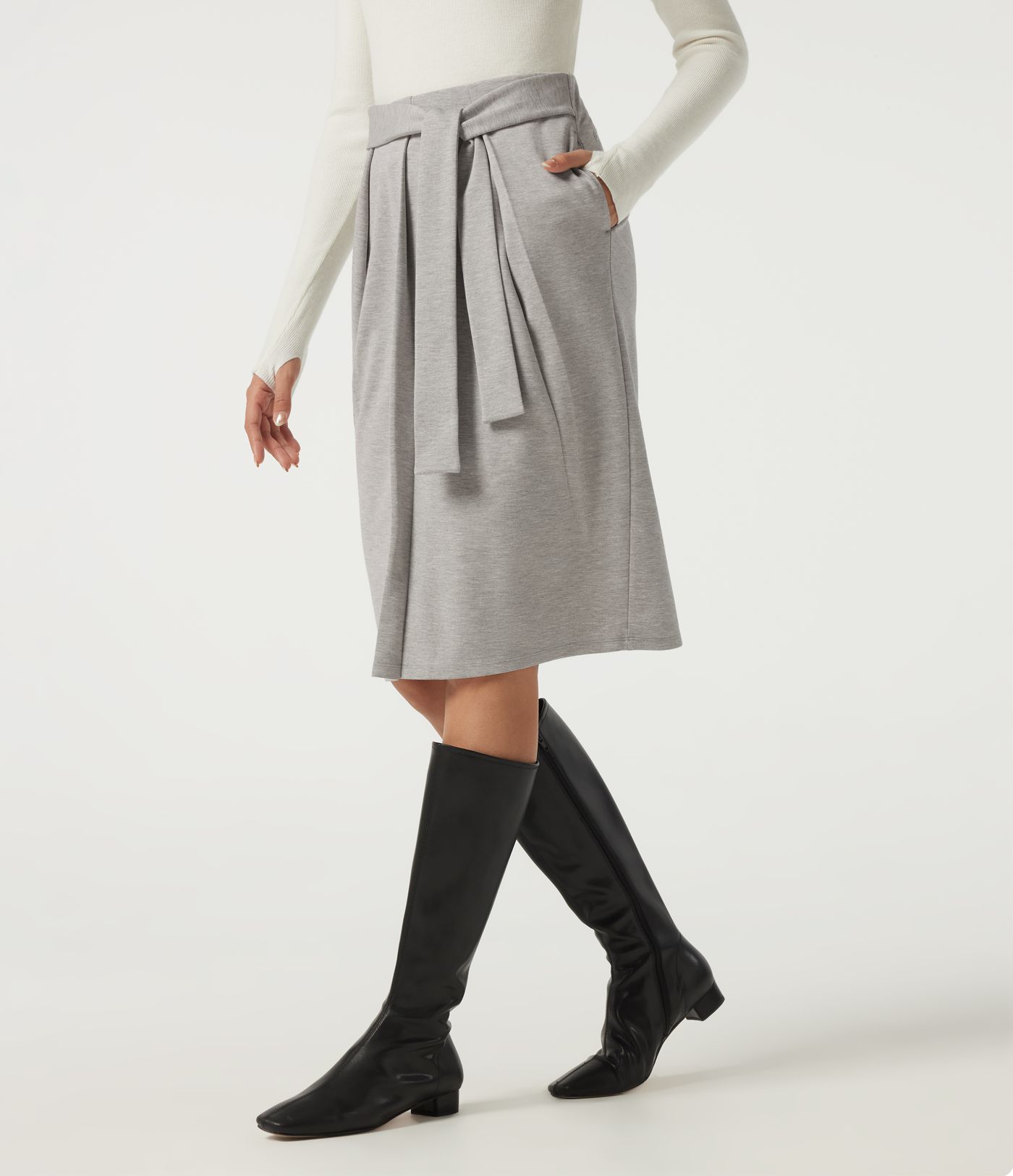 Jupe midi taille haute à nouer à l'avant pour le bureau, avec poches