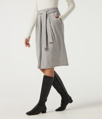 Jupe midi taille haute à nouer à l'avant pour le bureau, avec poches