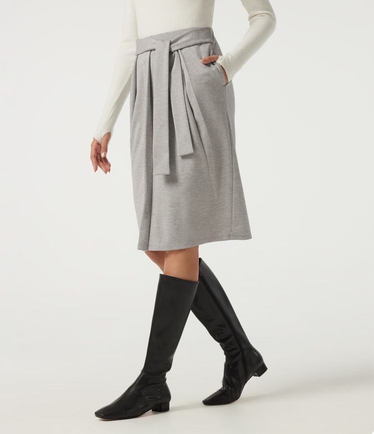 Jupe midi taille haute à nouer à l'avant pour le bureau, avec poches