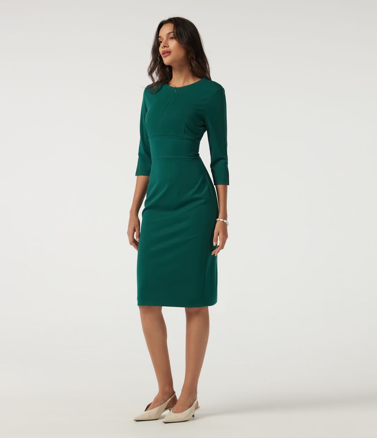 3/4 Sleeve Bodycon Work Midi Dress