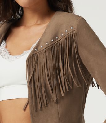 V Neck Long Sleeve Fringe Suede Casual Blazer V Neck Long Sleeve Fringe Suede Casual Blazer