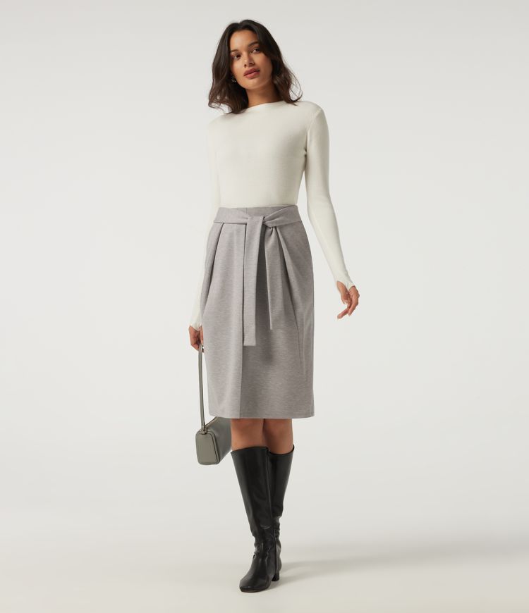 Jupe midi taille haute à nouer à l'avant pour le bureau, avec poches
