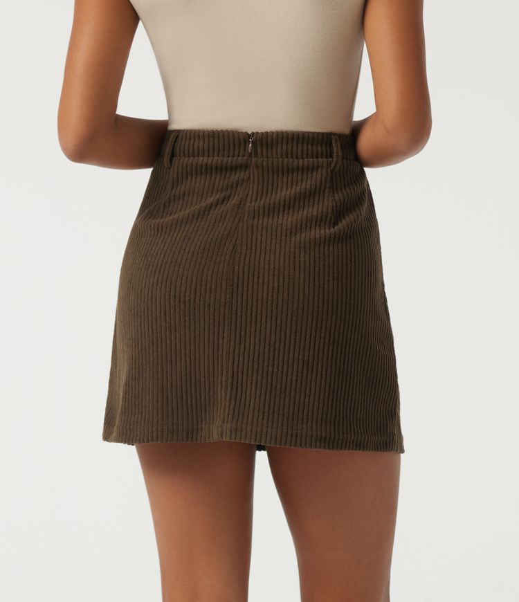 High Waisted 2-in-1 A Line Mini Corduroy Casual Skirt with Pockets