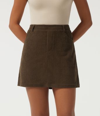 High Waisted 2-in-1 A Line Mini Corduroy Casual Skirt with Pockets