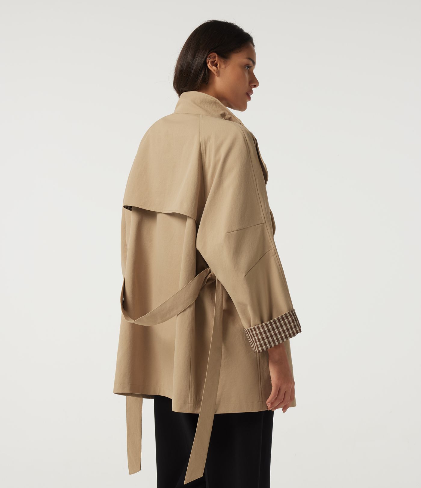 Lapel Raglan Long Sleeve Belted Work Jacket with Pockets
