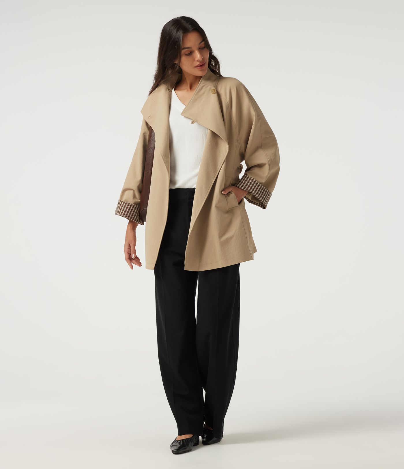 Lapel Raglan Long Sleeve Belted Work Jacket with Pockets