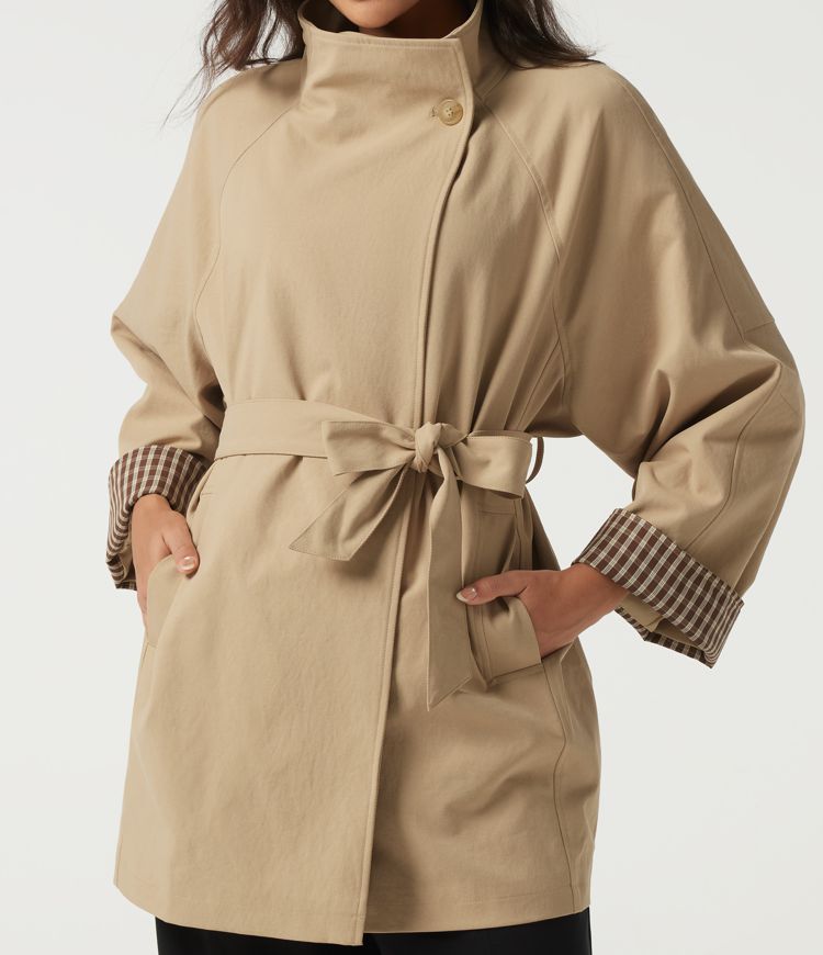 Lapel Raglan Long Sleeve Belted Work Jacket with Pockets