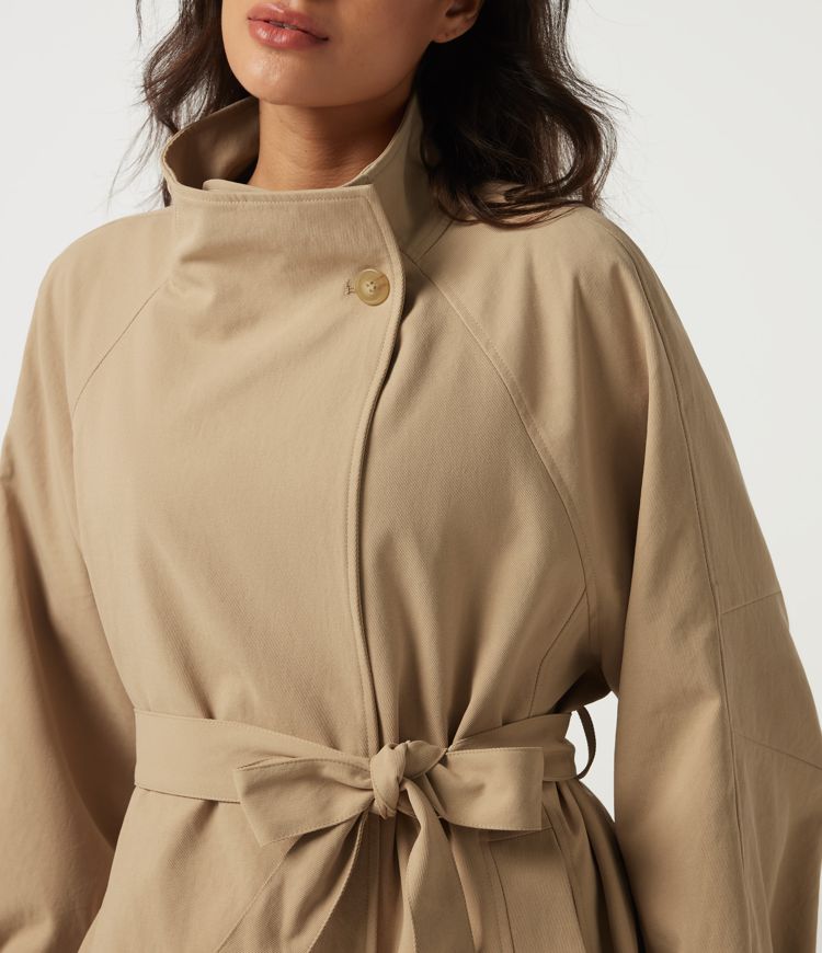 Lapel Raglan Long Sleeve Belted Work Jacket with Pockets