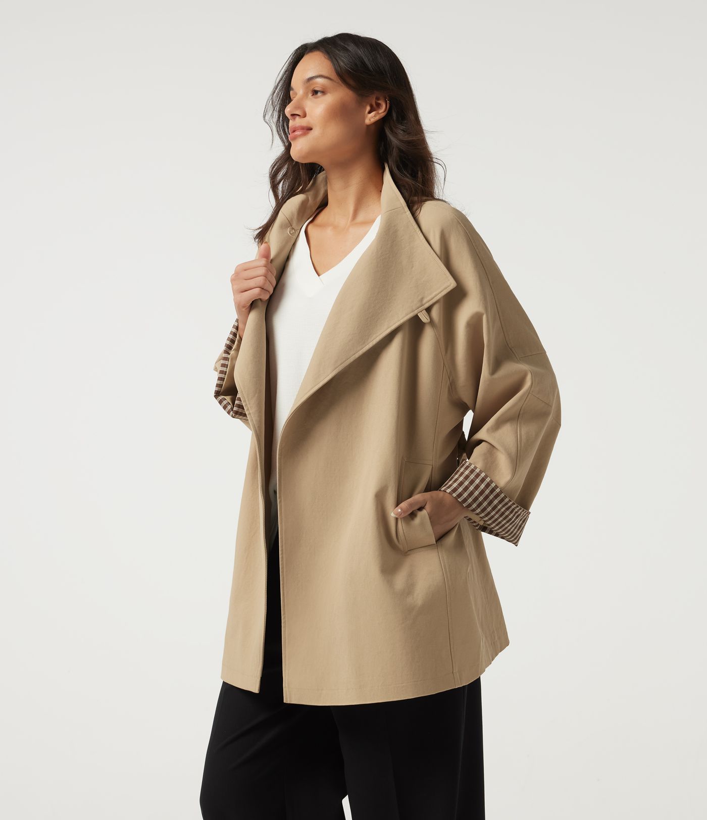 Lapel Raglan Long Sleeve Belted Work Jacket with Pockets