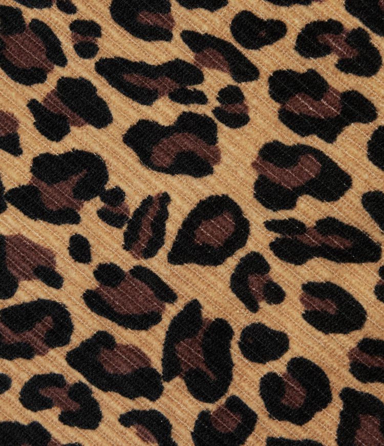 Round Neck Drop Shoulder Long Sleeve Split Hem Leopard Print Casual Top