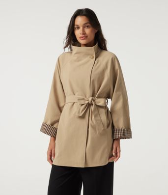 Lapel Raglan Long Sleeve Belted Work Jacket with Pockets