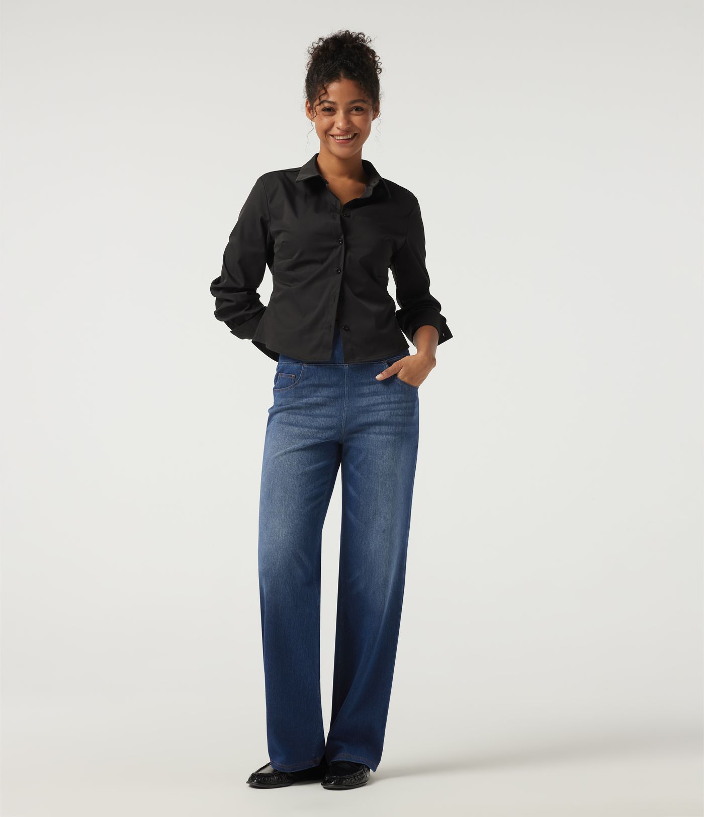 Halara Flex™  High Waisted Tummy Control Straight Leg Casual Cotton Jeans with Pockets