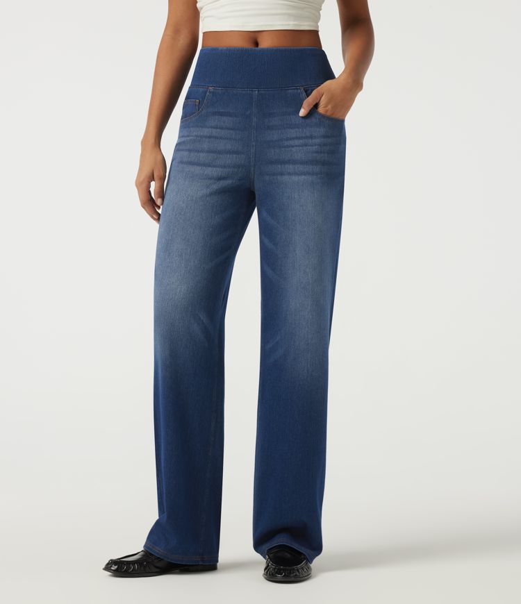 Halara Flex™ High Waisted Tummy Control Straight Leg Casual Cotton Jeans with Pockets
