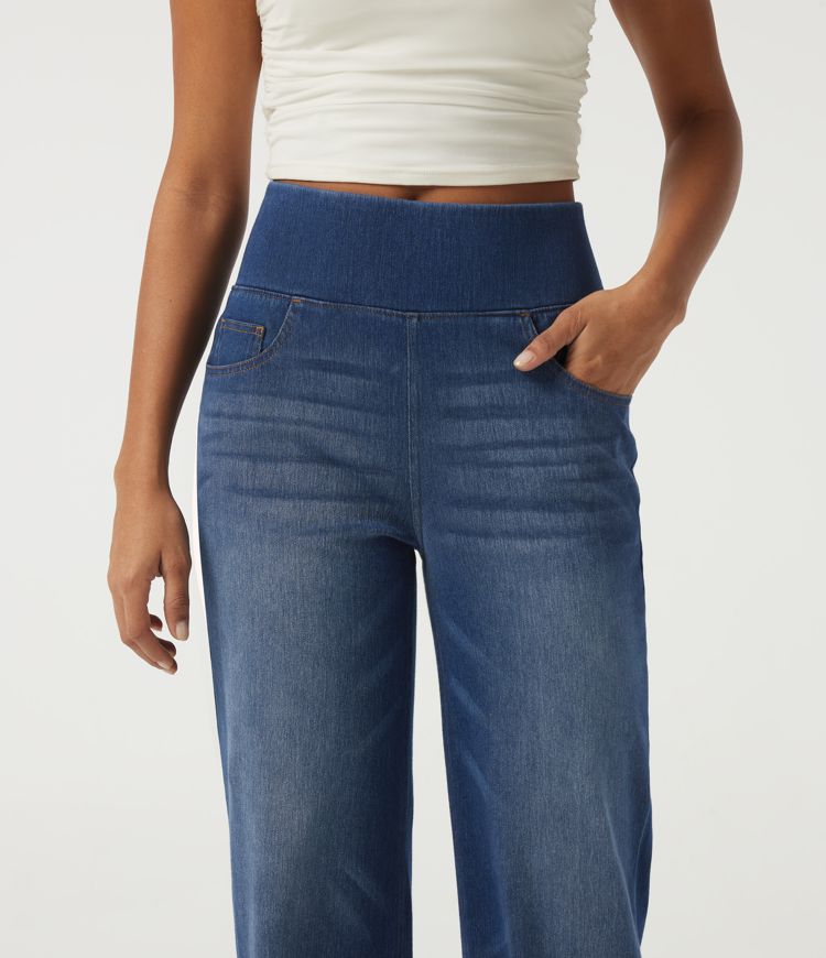 Halara Flex™  High Waisted Tummy Control Straight Leg Casual Cotton Jeans with Pockets