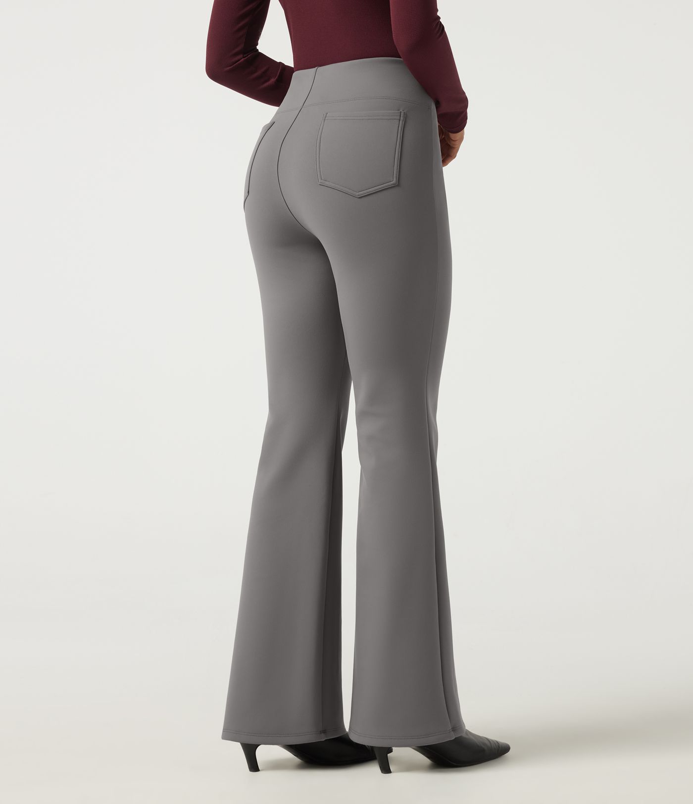 High Waisted Flare Work Pants with Pockets High Waisted Flare Work Pants with Pockets