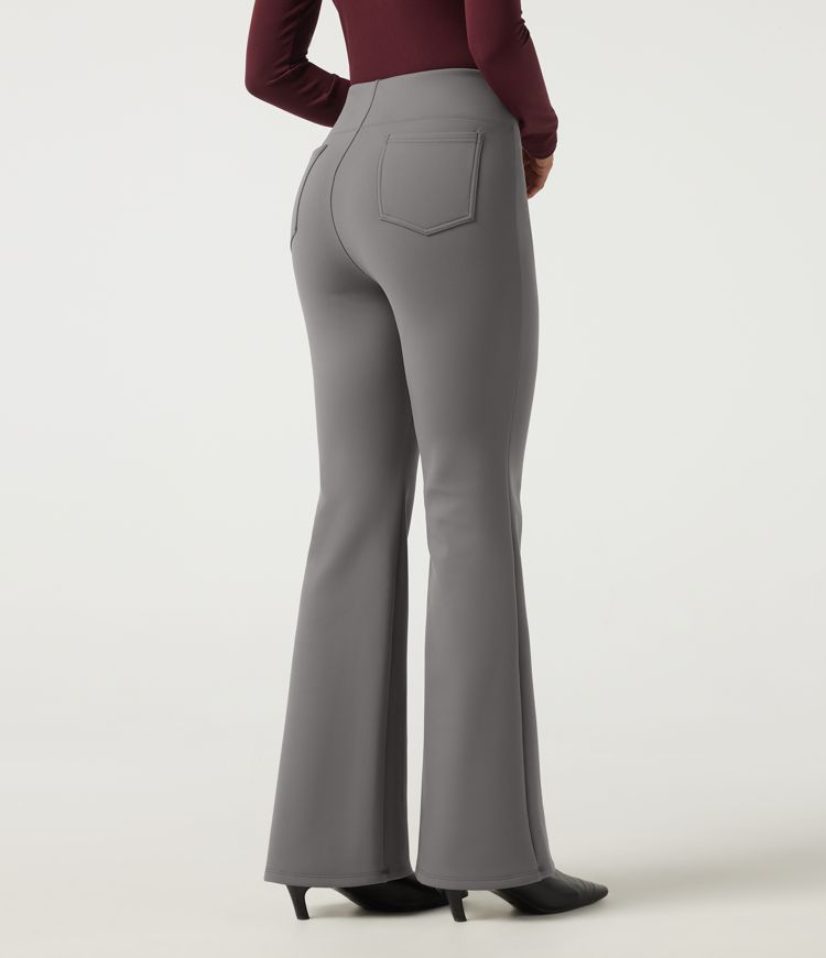 High Waisted Flare Work Pants with Pockets High Waisted Flare Work Pants with Pockets