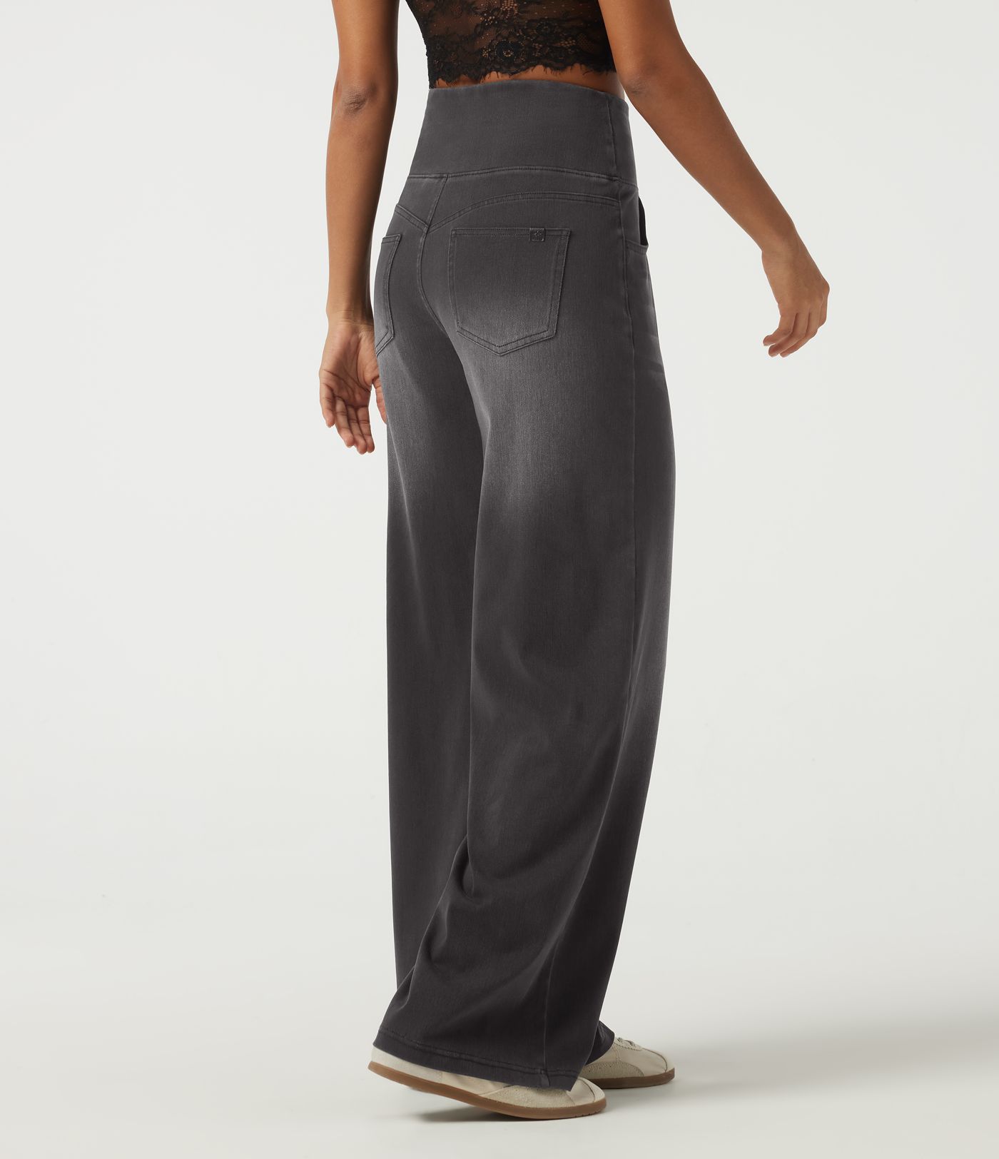 Halara Flex™ Denim hoch geschnittene, bauchformende Jeans mit Kordelzug, weitem Bein, gemustert, lässig, mit Taschen