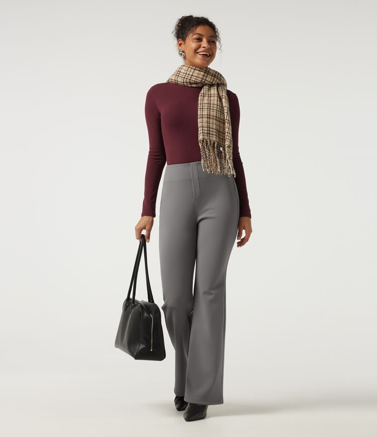 High Waisted Flare Work Pants with Pockets High Waisted Flare Work Pants with Pockets