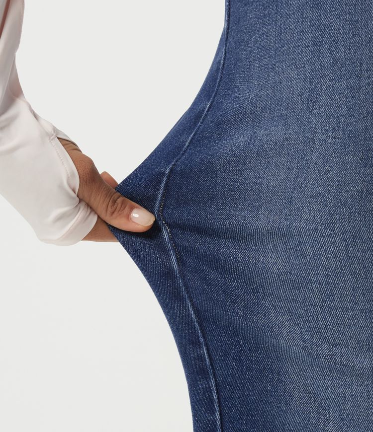 Jeans casuales de algodón de tiro alto y pernera recta con bolsillos Jeans casuales de algodón de tiro alto y pernera recta con bolsillos