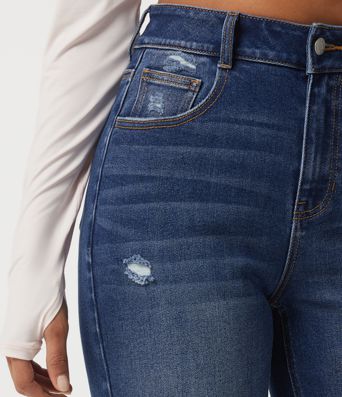Jeans casuales de algodón de tiro alto y pernera recta con bolsillos Jeans casuales de algodón de tiro alto y pernera recta con bolsillos