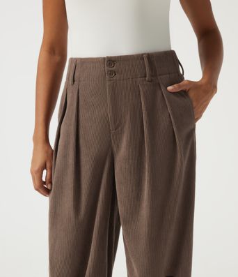 Pantalon décontracté en velours côtelé, taille haute, avec poches
