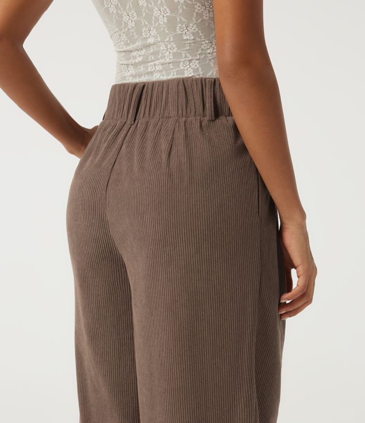 Pantalon décontracté en velours côtelé, taille haute, avec poches