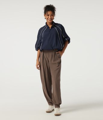 Pantalon décontracté en velours côtelé, taille haute, avec poches