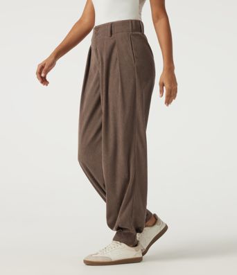 Pantalon décontracté en velours côtelé, taille haute, avec poches