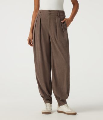 Pantalon décontracté en velours côtelé, taille haute, avec poches