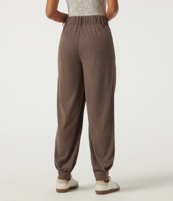 Pantalon décontracté en velours côtelé, taille haute, avec poches